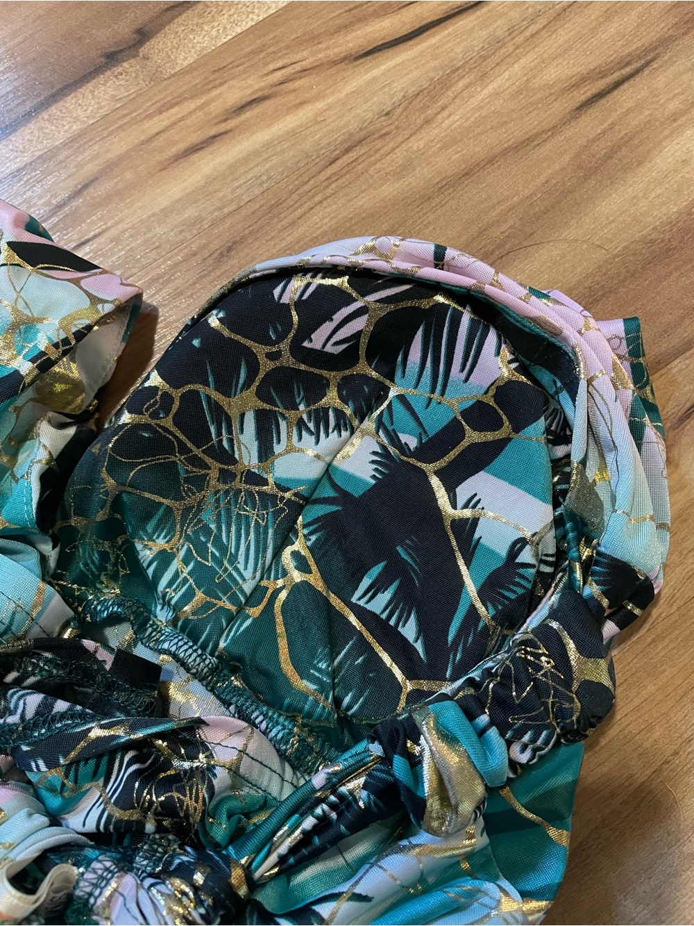 Shoreline Wear Tropical Teal Gold Foil Metallic Halter Maxi Dress S/M - Picture 6 of 9
